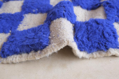 Moroccan Blue Checkered Wool Rug 9.5 x 7.3 ft / 289 x 225 cm - Surcoma