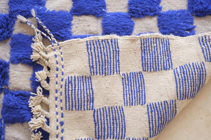 Moroccan Blue Checkered Wool Rug 9.5 x 7.3 ft / 289 x 225 cm - Surcoma