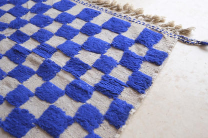 Moroccan Blue Checkered Wool Rug 9.5 x 7.3 ft / 289 x 225 cm - Surcoma