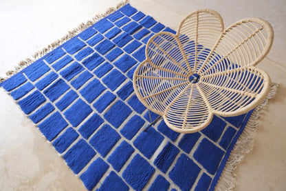 2020s Moroccan Blue Checkered Wool Rug 8.1 x 7.2 ft / 248 x 220 cm - Surcoma