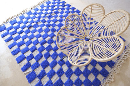 Moroccan Blue Checkered Wool Rug 9.5 x 7.3 ft / 289 x 225 cm - Surcoma