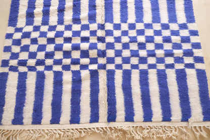 Moroccan Blue Geometric Wool Rug 9.3 x 7.2 ft / 283 x 220 cm - Surcoma