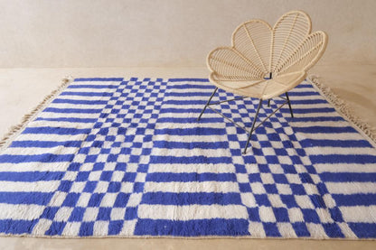 Moroccan Blue Geometric Wool Rug 9.3 x 7.2 ft / 283 x 220 cm - Surcoma