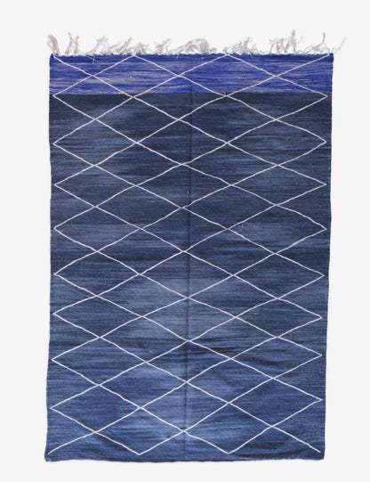 Moroccan Blue Kilim Rug 9.7 x 6.4 ft / 297 x 195 cm - Surcoma