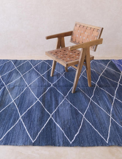 Moroccan Blue Kilim Rug 9.7 x 6.4 ft / 297 x 195 cm - Surcoma