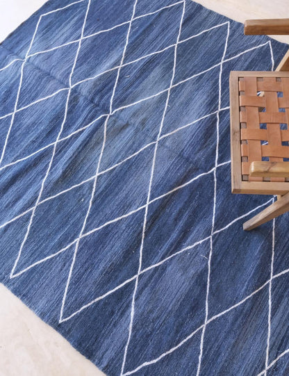 Moroccan Blue Kilim Rug 9.7 x 6.4 ft / 297 x 195 cm - Surcoma