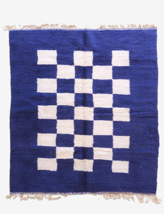 Blue Checkerboard Wool Berber Rug - Forma 53