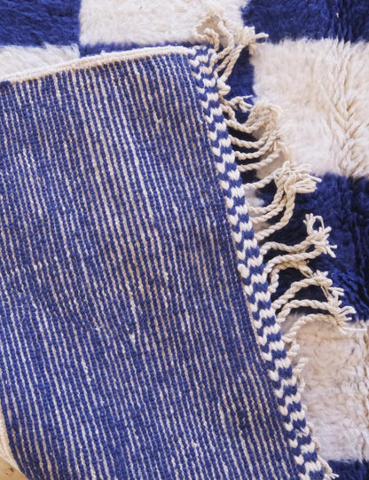 Blue Checkerboard Wool Berber Rug - Forma 53