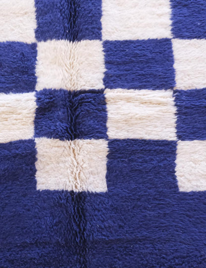 Blue Checkerboard Wool Berber Rug - Forma 53