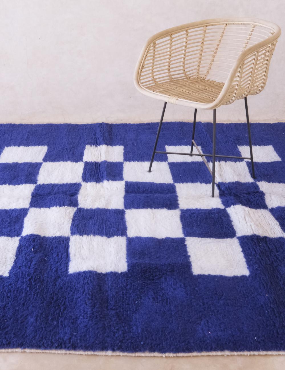 Blue Checkerboard Wool Berber Rug - Forma 53