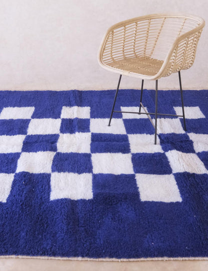 Blue Checkerboard Wool Berber Rug - Forma 53