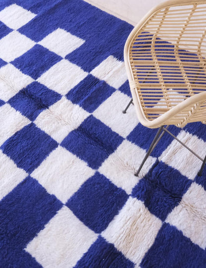Blue Checkerboard Wool Berber Rug - Forma 53