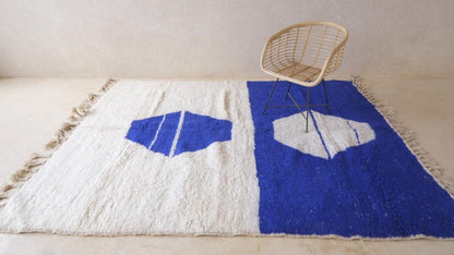 Moroccan Blue Modern Wool Rug 9.2 x 7.2 ft / 279 x 220 cm - Surcoma