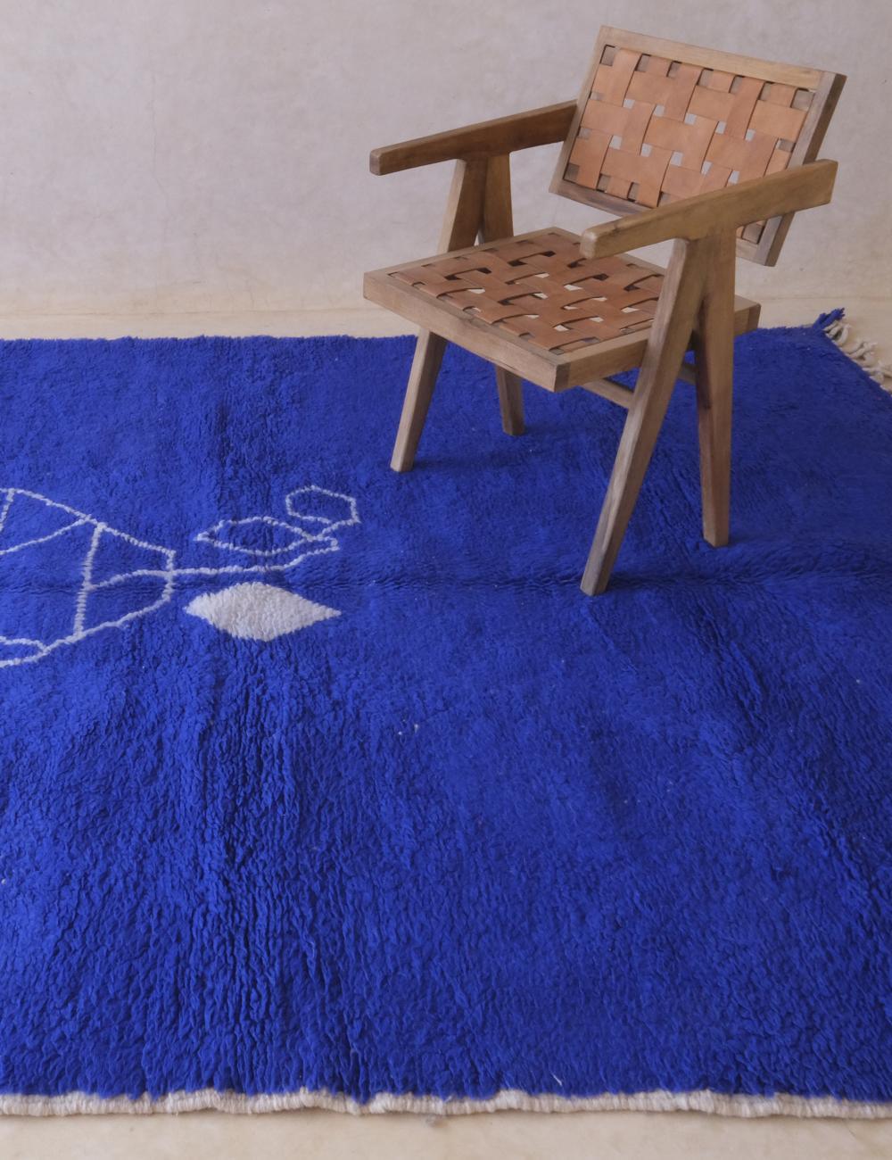 Custom Moroccan Blue Modern Wool Rug - Surcoma