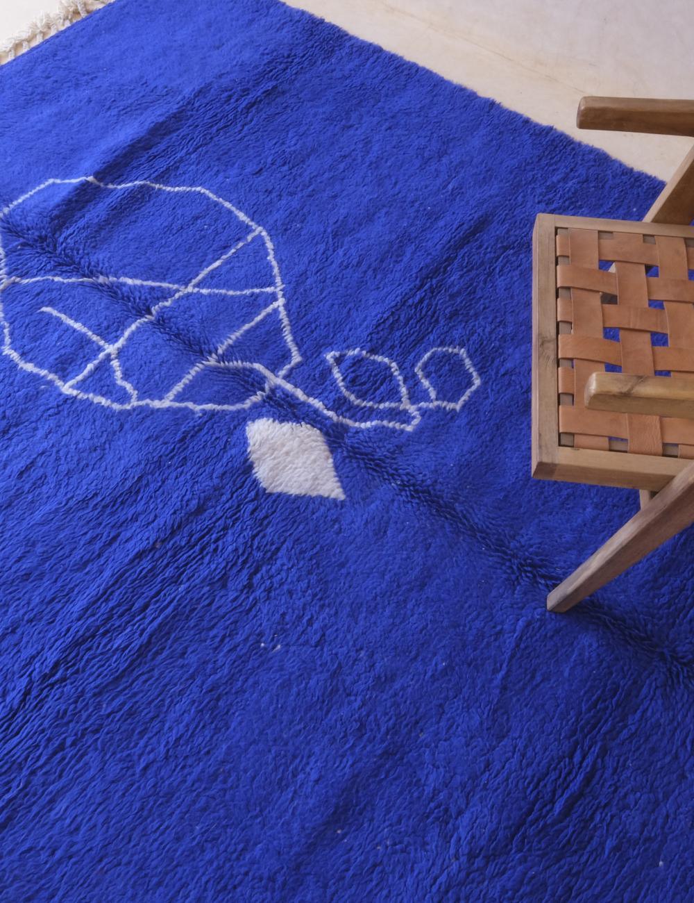 Custom Moroccan Blue Modern Wool Rug - Surcoma