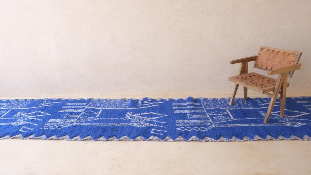 Moroccan Blue Runner Rug 16.7 x 3.4 ft / 508 x 106 cm - Surcoma