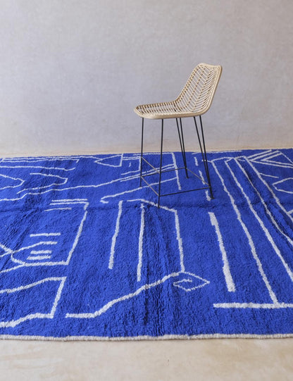 Moroccan Blue Wool Rug 9.9 x 8 ft / 303 x 246 cm - Surcoma