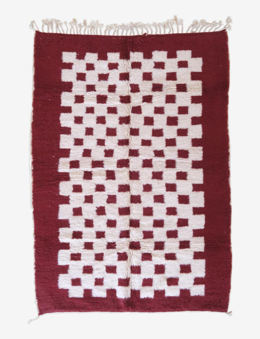 Moroccan Red Checkered Wool Rug 8.8 x 6.1 ft / 269 x 188 cm