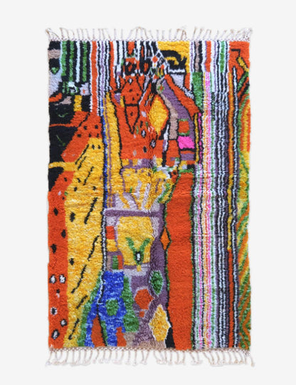 Moroccan Colorful Wool Rug 7.9 x 4.9 ft / 240 x 152 cm - Surcoma