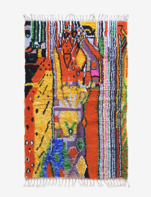 Moroccan Colorful Wool Rug -Knotted Abstract Multicolor | Surcoma