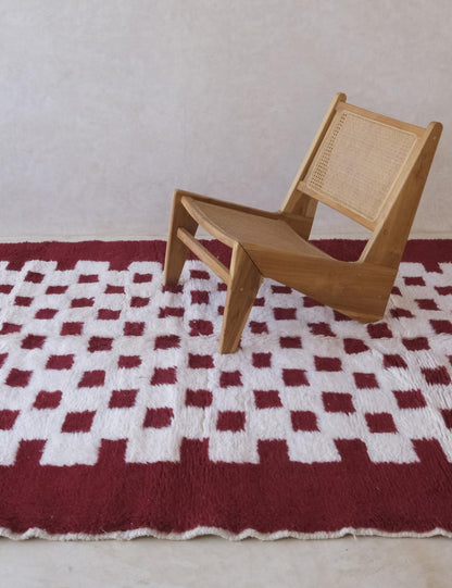 Moroccan Red Checkered Wool Rug 8.8 x 6.1 ft / 269 x 188 cm - Surcoma