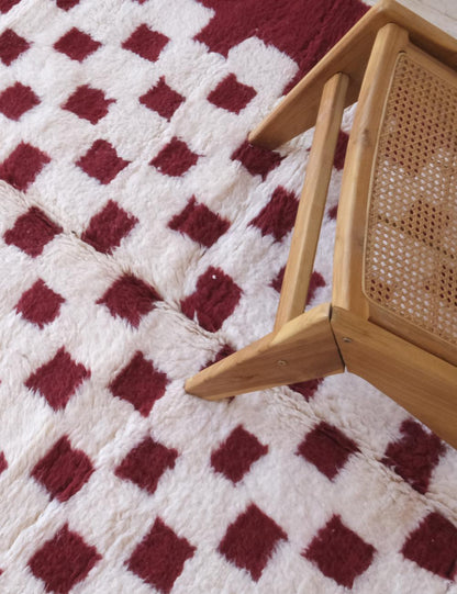 Moroccan Red Checkered Wool Rug 8.8 x 6.1 ft / 269 x 188 cm - Surcoma