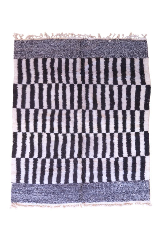 Moroccan Black and White Wool Rug 11.1 x 8.2 ft / 337 x 252 cm - Surcoma