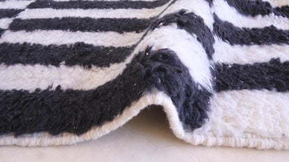 Moroccan Black and White Wool Rug 11.1 x 8.2 ft / 337 x 252 cm - Surcoma
