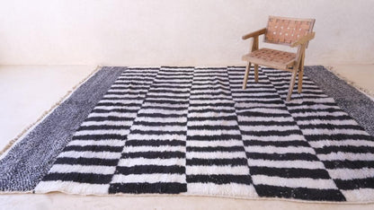 Moroccan Black and White Wool Rug 11.1 x 8.2 ft / 337 x 252 cm - Surcoma