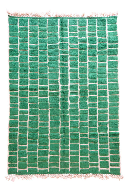 Moroccan Green Checkered Wool Rug 9.4 x 6.5 ft / 288 x 200 cm - Surcoma