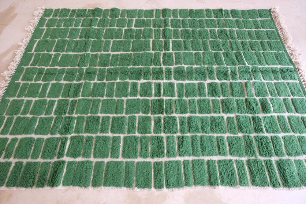 Moroccan Green Checkered Wool Rug 9.4 x 6.5 ft / 288 x 200 cm