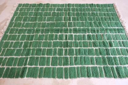 Moroccan Green Checkered Wool Rug 9.4 x 6.5 ft / 288 x 200 cm - Surcoma