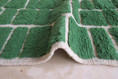 Moroccan Green Checkered Wool Rug 9.4 x 6.5 ft / 288 x 200 cm - Surcoma