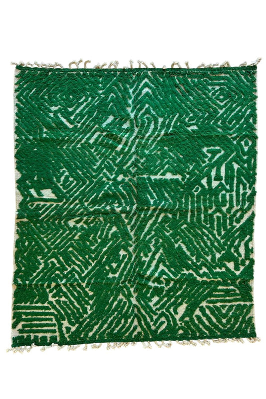 2020's Moroccan Green Wool Rug 8.5 x 6.5 ft / 258 x 200 cm