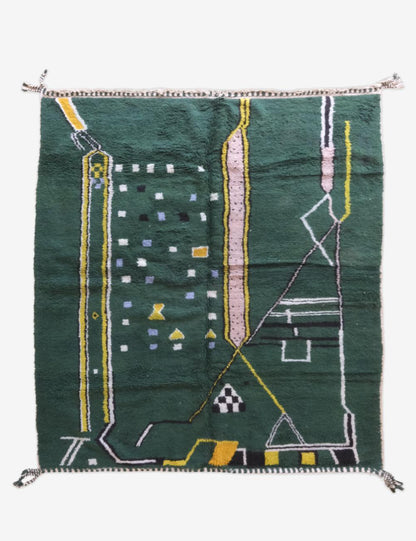 Moroccan Green Wool Rug 9.2 x 7.7 ft / 279 x 237 cm - Surcoma