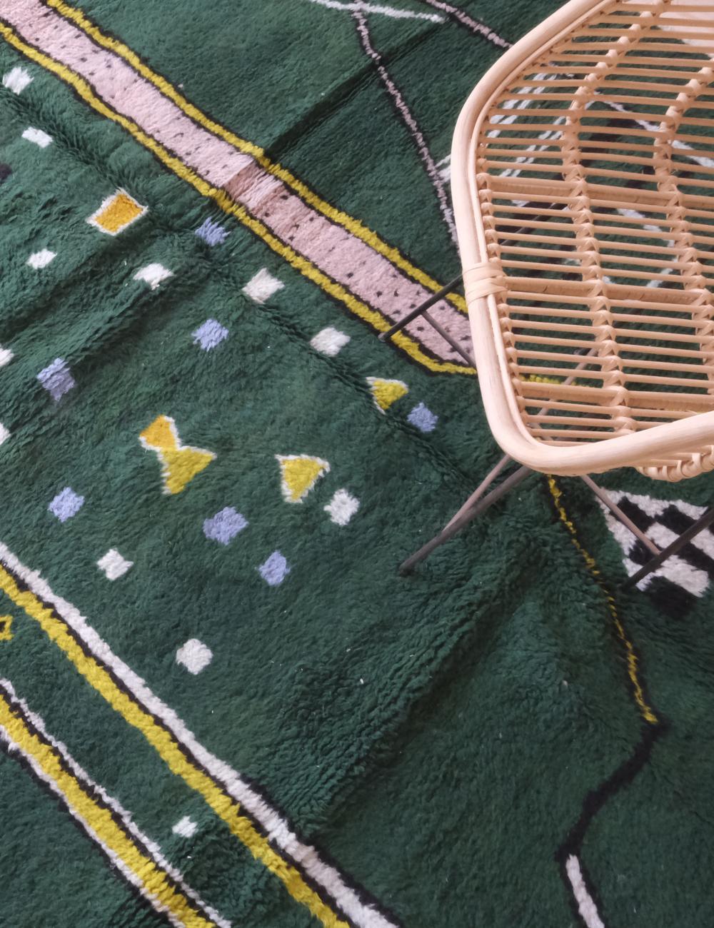 Moroccan Green Wool Rug 9.2 x 7.7 ft / 279 x 237 cm