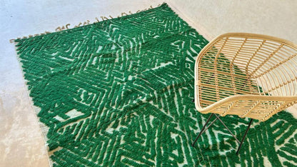Moroccan Green Wool Rug 8.5 x 6.5 ft / 258 x 200 cm - Surcoma
