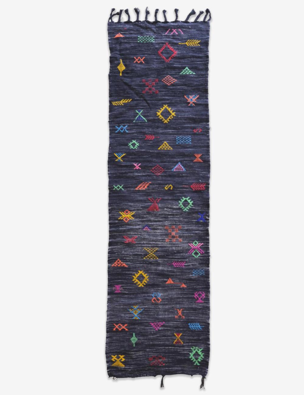 Moroccan Modern Black kilim runner rug 8.7 x 2.4 ft / 266 x 76 cm