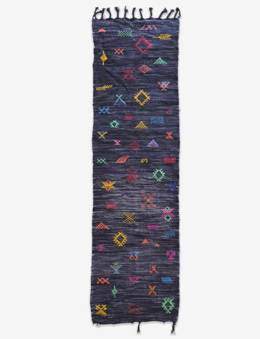 Moroccan Modern Black kilim runner rug 8.7 x 2.4 ft / 266 x 76 cm