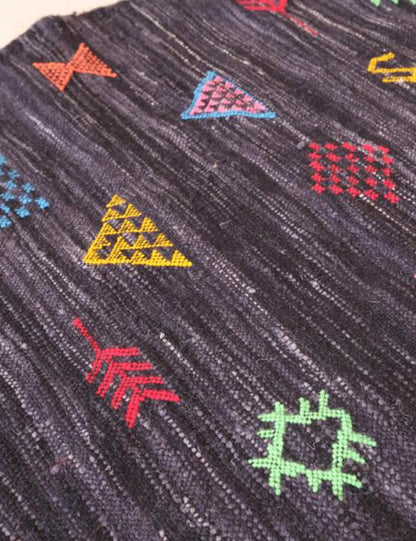 Moroccan Modern Black kilim runner rug 8.7 x 2.4 ft / 266 x 76 cm