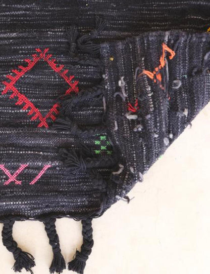 Moroccan Modern Black kilim runner rug 8.7 x 2.4 ft / 266 x 76 cm