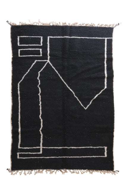 Moroccan Modern Black Wool Rug 9.7 x 6.5 ft / 297 x 200 cm - Surcoma