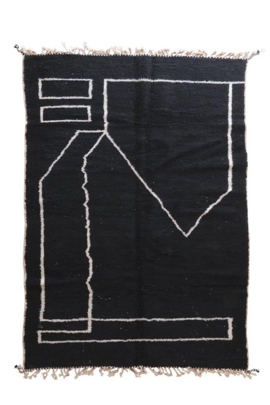 Moroccan Modern Black Wool Rug 9.7 x 6.5 ft / 297 x 200 cm