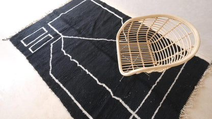 Moroccan Modern Black Wool Rug 9.7 x 6.5 ft / 297 x 200 cm - Surcoma