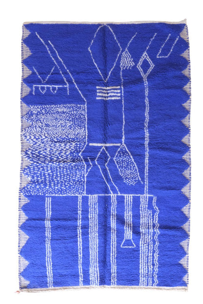 Moroccan Modern Blue Wool Rug 10.4 x 6.1 ft / 316 x 186 cm - Surcoma