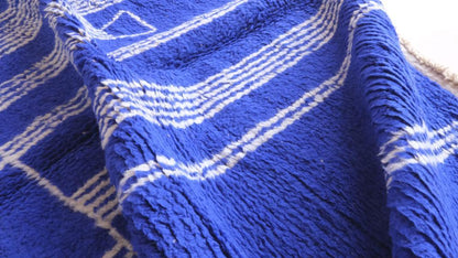 Moroccan Modern Blue Wool Rug 10.4 x 6.1 ft / 316 x 186 cm - Surcoma