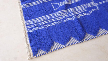 Moroccan Modern Blue Wool Rug 10.4 x 6.1 ft / 316 x 186 cm - Surcoma