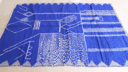 Moroccan Modern Blue Wool Rug 10.4 x 6.1 ft / 316 x 186 cm - Surcoma