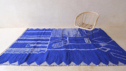 Moroccan Modern Blue Wool Rug 10.4 x 6.1 ft / 316 x 186 cm - Surcoma