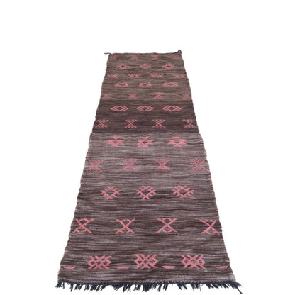 Moroccan Modern Brown kilim runner rug 9.3 x 3.1 ft / 284 x 96 cm - Surcoma